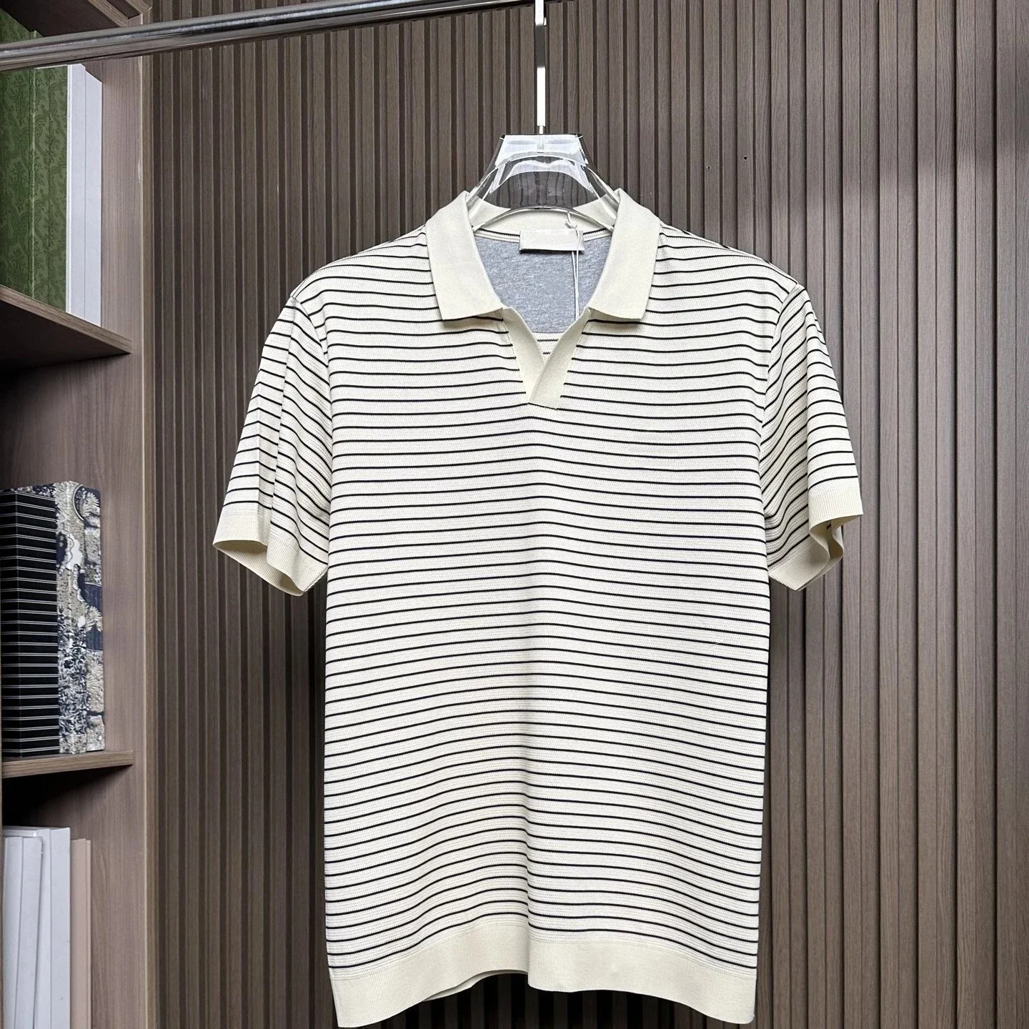 Italian BC casual striped lapel old money style embroidered polo shirt
