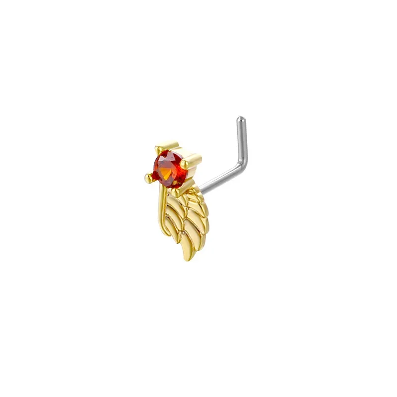 L Bend Stainless Steel Nose Piercing Jewelry Red Heart Nose Rings for Women Cubic Zirconia CZ Wig Nose Stud Rings Body Jewelry