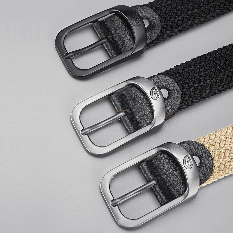 Unisex Woven Elastic Belt Men Luxury Women Belt Designer Men Alloy Pin Buckle Waist Straps Belts No Hole Cinturones Luxury Mujer