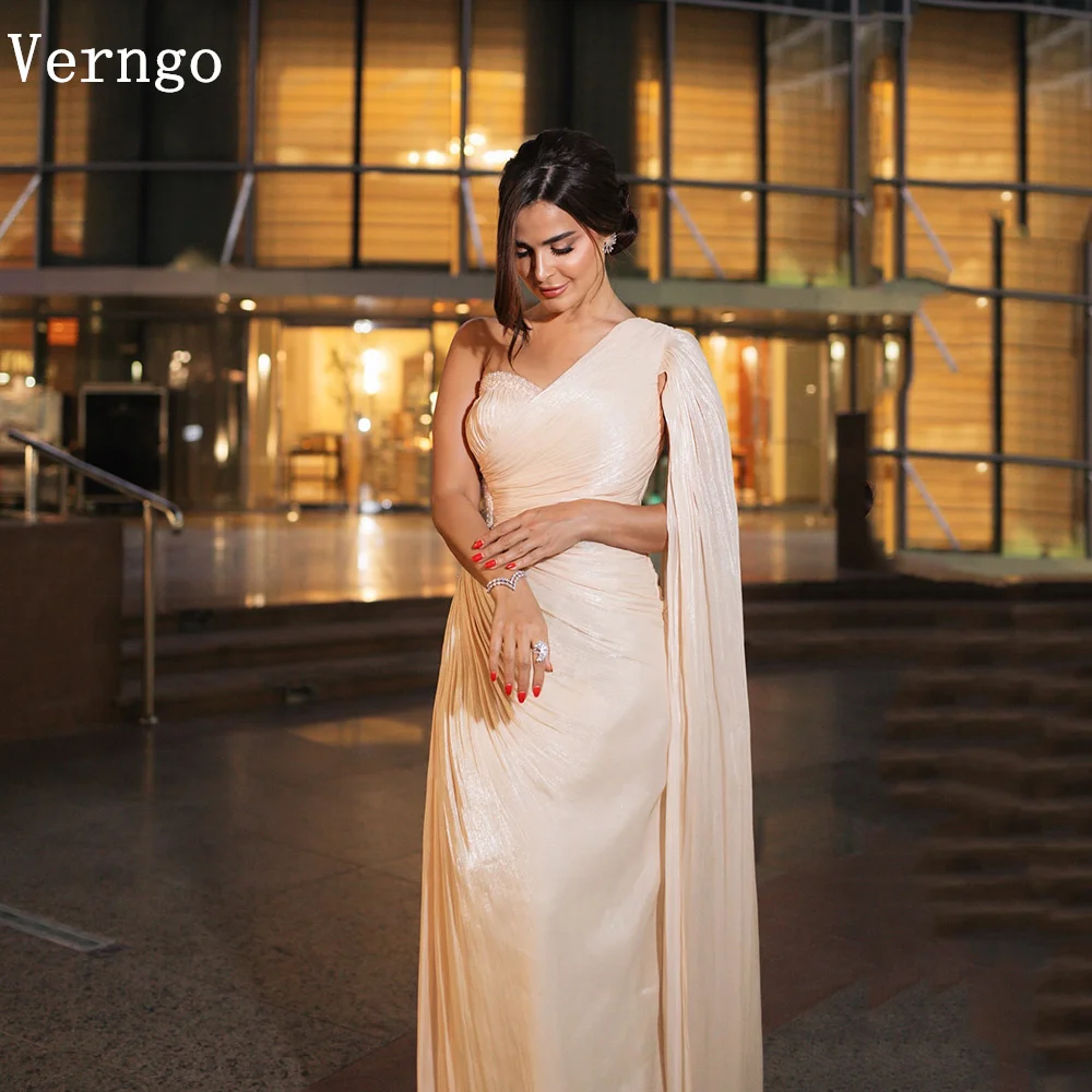 

Verngo Champagne Silk Shiny Evening Dress One Shoulder Mermaid Formal Occasion Dress Elegant Prom Party Dress Customized