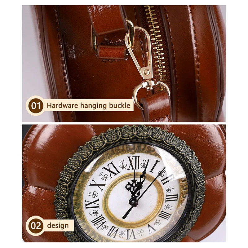 Women's new creative handbag fashion retro shoulder bag personalized  flower shaped crossbody bag with real clock crossbody bag