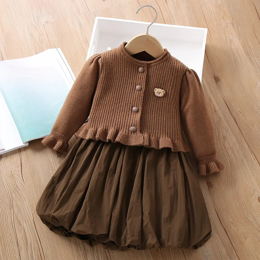 Korean Style Girls' Two-Piece Set Cute Solid Knit Tank  Skirt Cozy Autumn/Winter Sweater Outfit