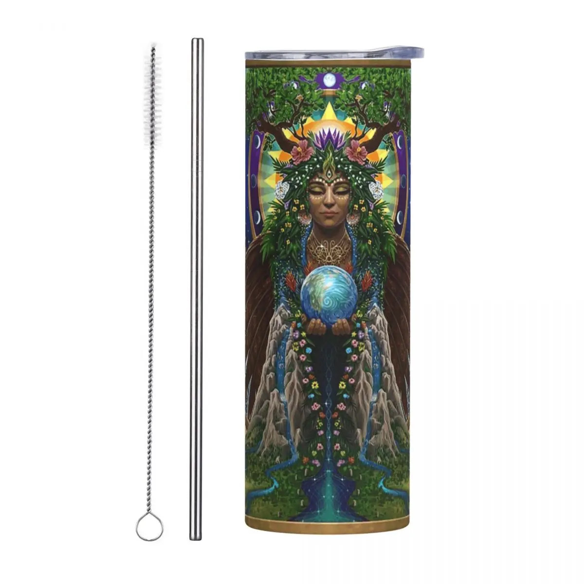 Gaia Sacred System Stainless Steel Tumbler Vacuum Insulated Mugs Thermal Cold Cup Straws With Lid 20oz