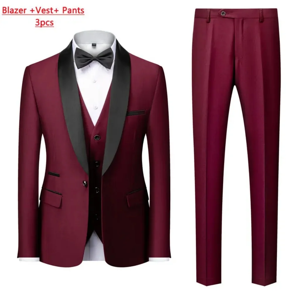 

Men's Solid Color Formal Business Office Suit Jacket Vest Pants Tuxedo Waistcoat Trousers for Groom Wedding Dress Party Blazer