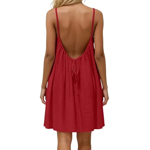 Backless Spaghetti Strap Flowy Dress