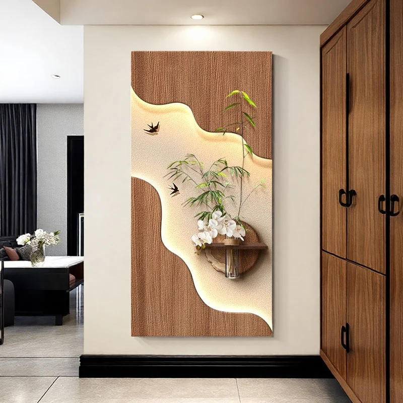 Hydroponic Green Plants Ancient Style Entrance Decoration Painting Sandstone Corridor Hanging Painting Modeling Wall Mural Lamp