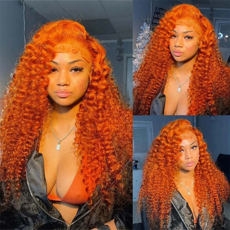 Ginger Orange Deep Wave Lace Frontal Wig Transparent 13x6 Hd Lace Front Human Hair Wigs Curly Hair 13x4 Lace Frontal Wig Colored