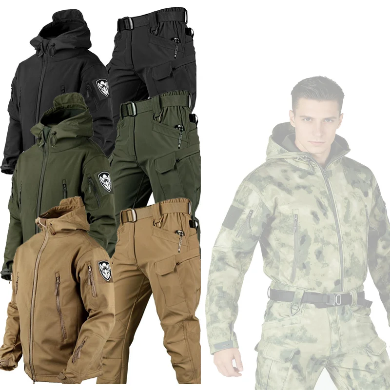 

Tactical Suits Men Waterproof Windproof Softshell Jacket and Pants Outdoor Camouflage Hunting Clothes Camping Hiking Sport Suits