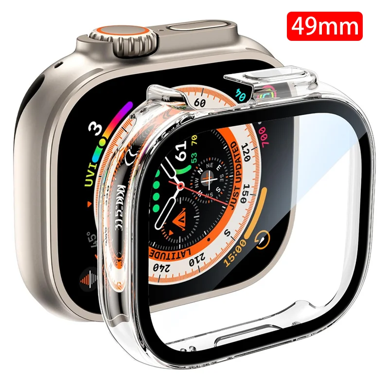 Cover For Apple Watch Ultra Case 49mm Accessories PC Shockproof Bumper+Tempered Glass Screen Protector iwatch Series Ultra 2