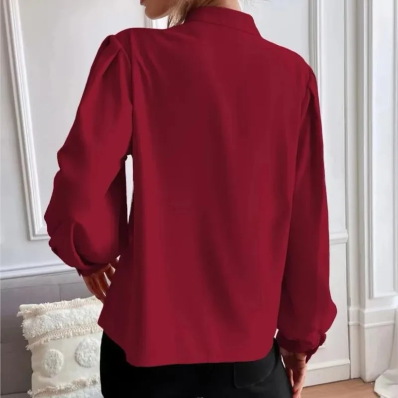 ファッションレディースブラウス新作エレガント無地襟付き長袖シングルボタンゆったりトップスカジュアルシャツ婦人服