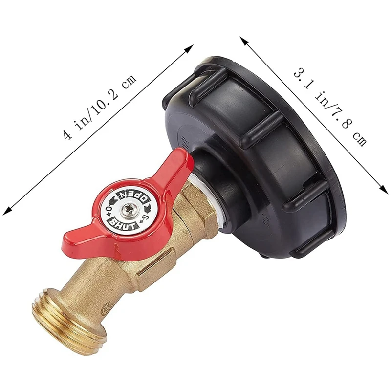 275 330 Gallon IBC Suitcase Adapter 2 Inches + Lead-Free Water Shut-Off Valve Faucet (Adapter 2 Inches Coarse Thread)