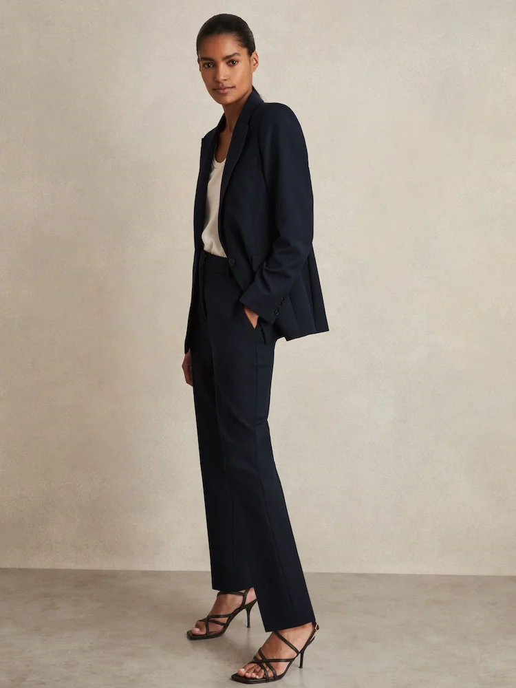 

Women's 2 Piece Navy Petite Slim Fit Business Suit Single Button Blazer Casual Office Outfits Elegant Pantsuit Set Customize
