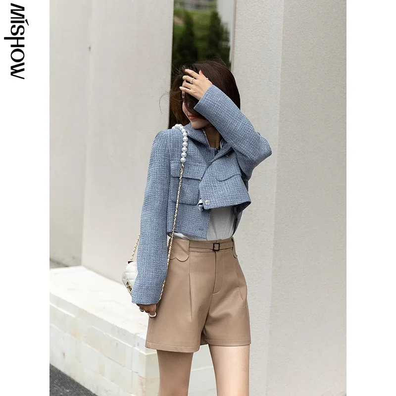 MISHOW 2021 Autumn Shorts For Women Leather Short Pants High Waist Wide Leg Short Trousers Sexy Female Clothing  MXA33K0048