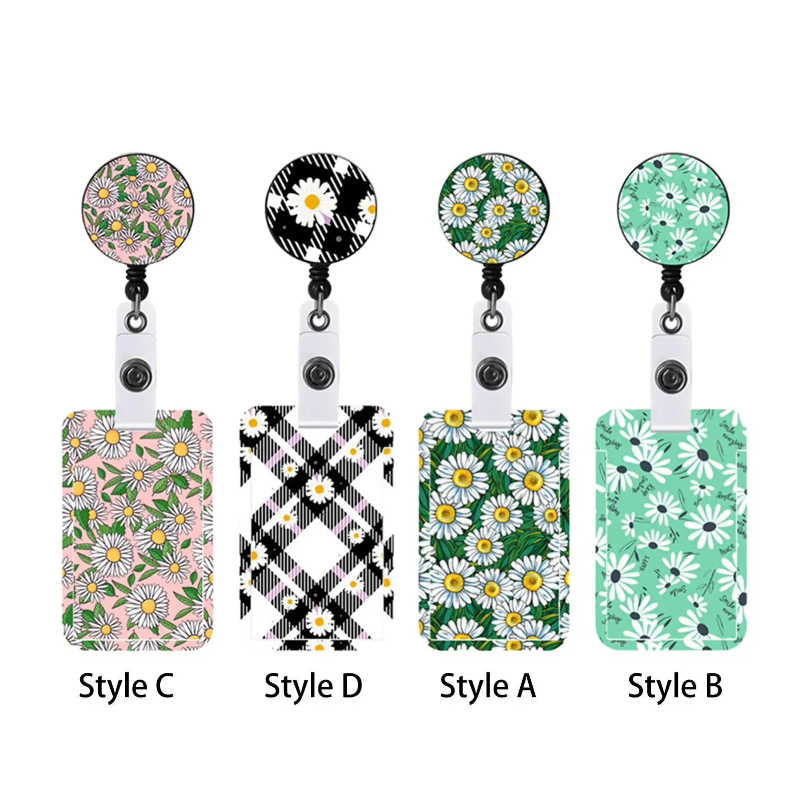 ID Badge Holder Retractable Clip Flower Pattern for Office Worker Versatile