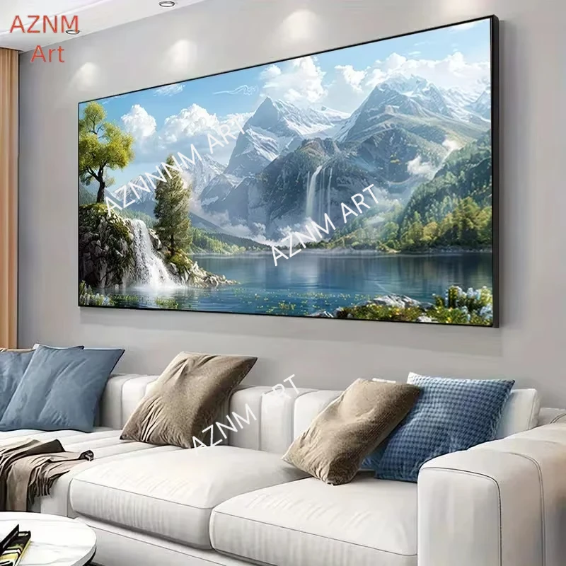 1 unidad, póster de paisaje de montaña en lienzo, escena de lago sereno y picos de nieve para decoración de dormitorio y sala de estar, arte de pared del dormitorio