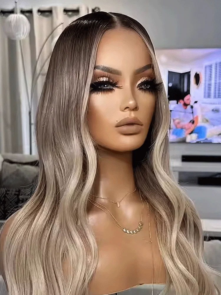 

Blonde Ombre aligned hair Transparent lace top Lace long wig Hight Density Pre Plucked For Women Daily Party Cosplay Use