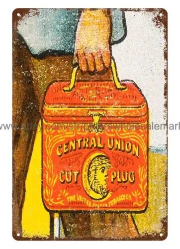 1915 CENTRAL UNION CUT PLUG TOBACCO metal tin sign room metal wall decor