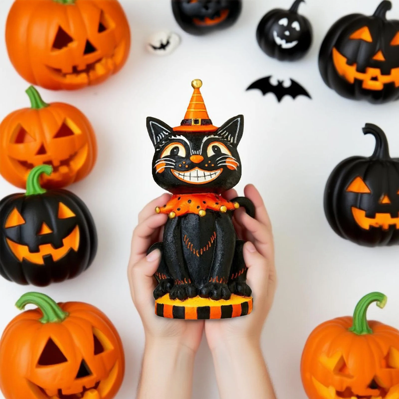 

Halloween Decorative Ornament Creative Clown Cat Resin Sculpture For Desk Dining Table Fireplace Festival Party Decoration Props