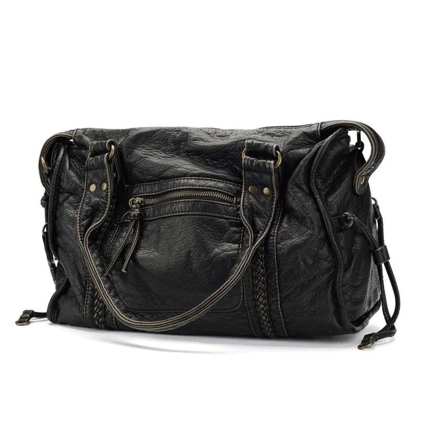 Bolso de mano Vintage de gran capacidad para mujer, bolso de mano de cuero Pu suave, bolso Retro de cuero lavado, bolsos cruzados de hombro, bolso Punk de calidad 2024