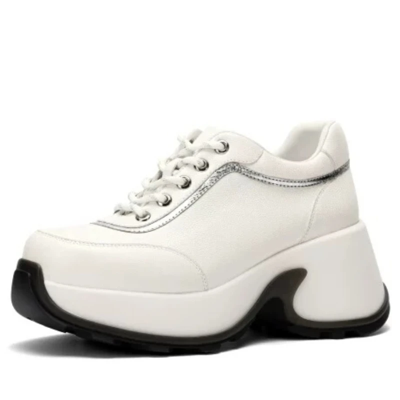 Calfskin Platform Fashion Thick Soled Daddy Shoes for Women's Simple and Breathable Mesh Sports Leisure Height Increasing Shoes