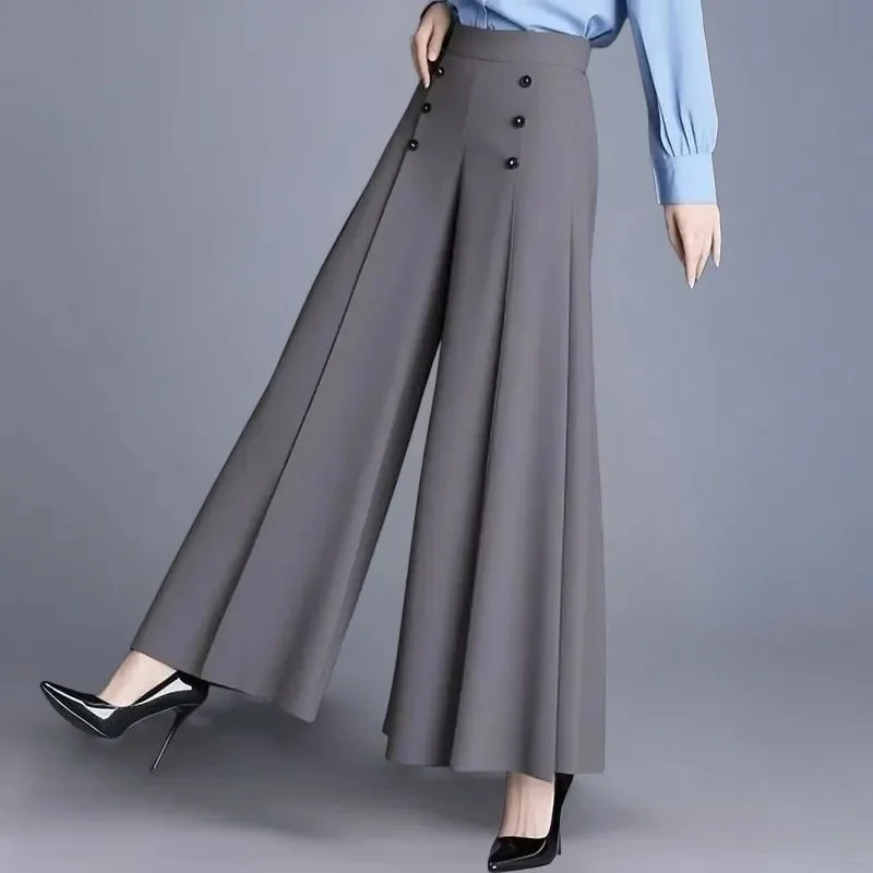 Women Large Size 5XL Suit Pantalons Summer Female Casual Wide-leg Pants American Ladies Fashion High Waist Thin Skirts Trousers