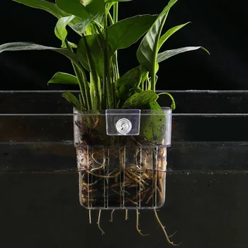 Aquarium Plant Basket Transparent Fish Tank Hanging Decorations Pot Aquatic Plants Holder…