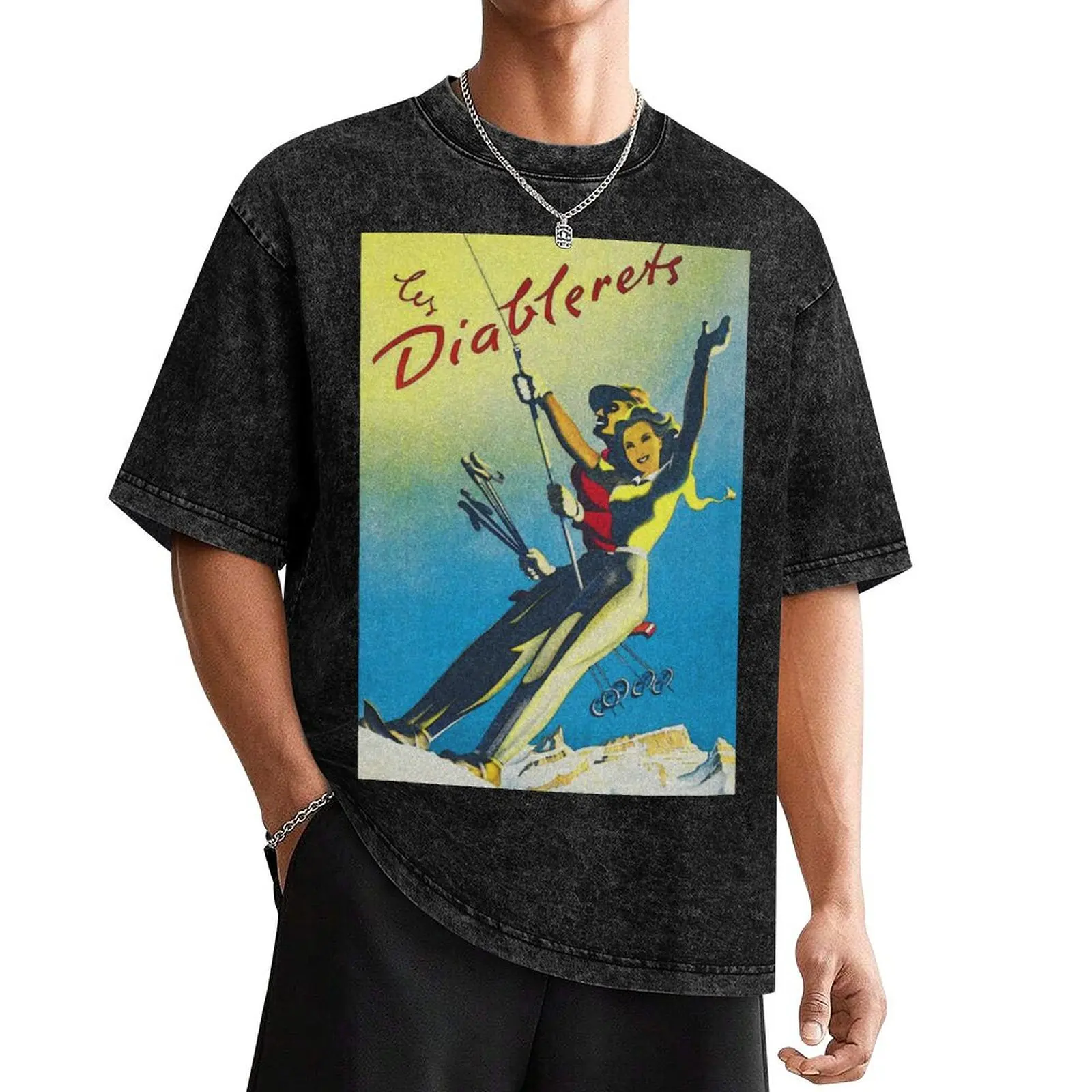 

Les Diablerets, Switzerland, Vintage Ski Poster T-Shirt designer shirts quick-drying cute clothes mens vintage t shirts