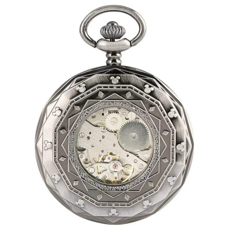 Antique Hand Winding Mechanical Pocket Watch Antique Open Face Roman Numerals Transparent Skeleton Vintage FOB Chain Men Gift