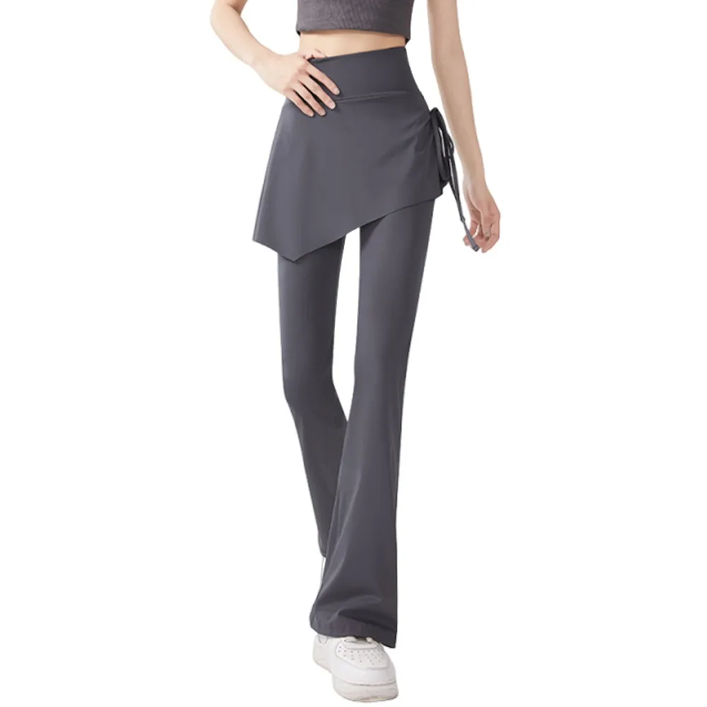 Fashion High Waist Yoga Pants Fake Two Piece Bell-bottom Dance Pants Hip Lift Fitness Pilates Leggings Women
