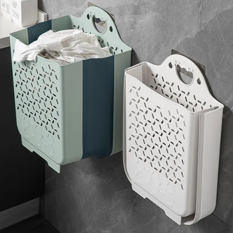 Portable Plastic Home Foldable Laundry Basket Hollow Bathroom Wall-Mounted Dirty Clothes Toy Storage Basket Organizer Accessorie