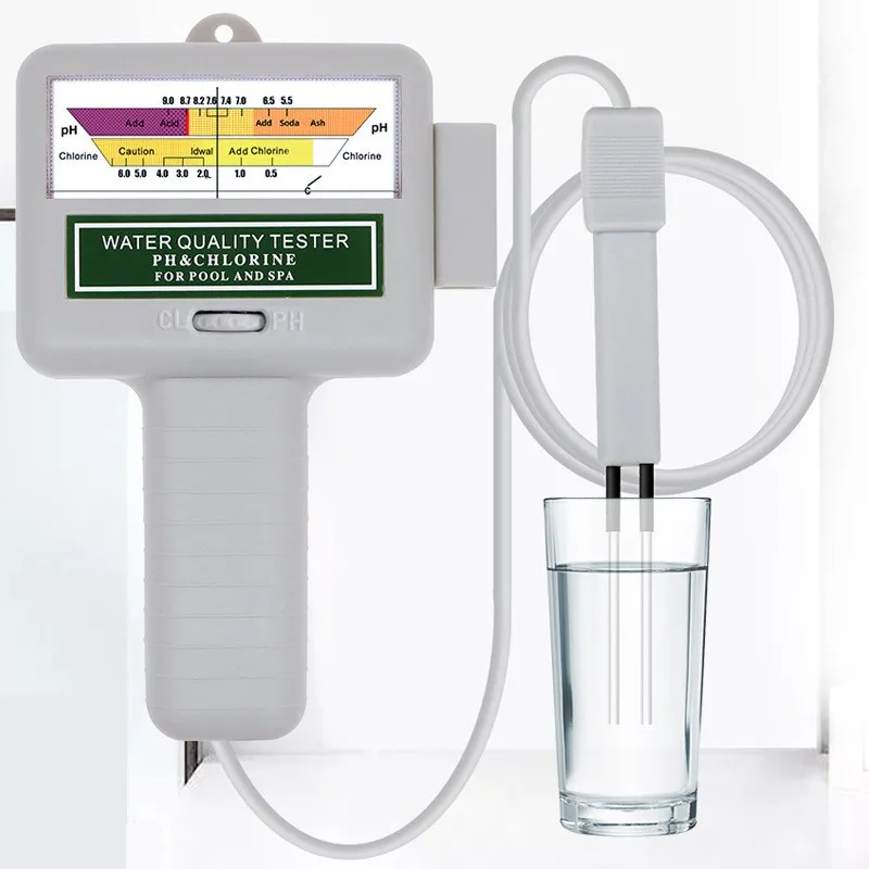 

Тестер остатков хлора с ручкой, pH, щелочная кислота, тестер качества воды, монитор 2 в 1, для дома, бассейна, спа, аквариума