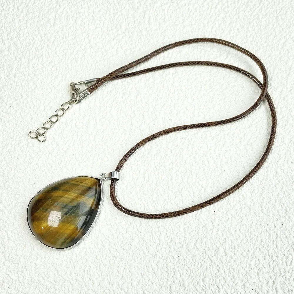 Yellow Tiger Eye Stone Necklace for Women, Crystal Gemstone, Waterdrop Shape Pendant, Jewelry Anniversary