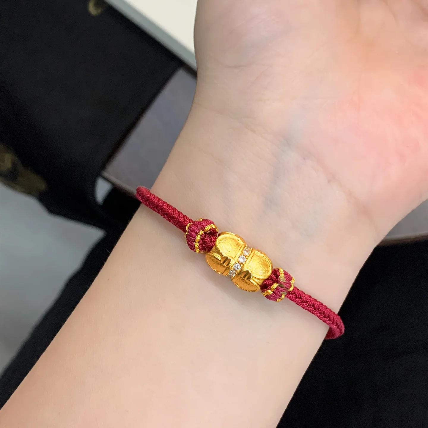 9999 Gold Lotus Pearl Bracelet - Court Style Multi-Use Knitted Hand Rope