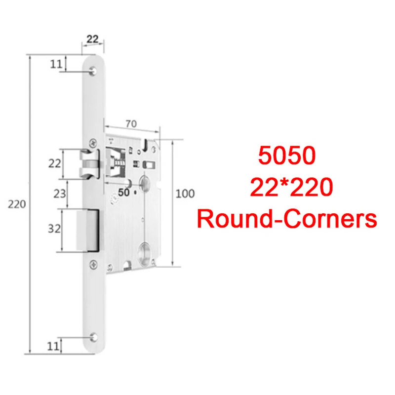 5050 5572 6072 190 220 235*22 Round Corners steel security fingerprint door lock body,Mechanical lock accessories