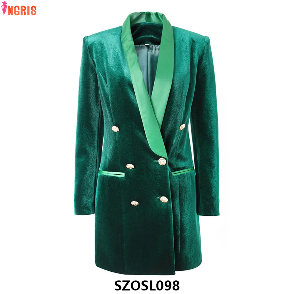 المرأة المخملية السترة فستان مزدوجة الصدر تصميم فاخر المرأة فستان قصير معطف-SZOSL098 #3