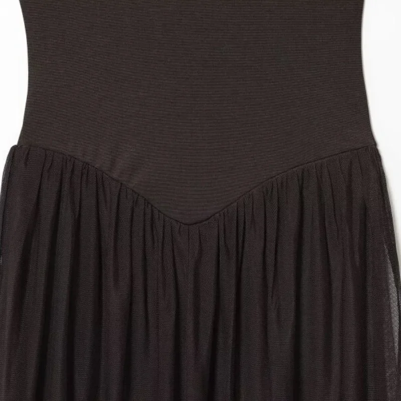 프랑스 실크 네트 스플라이싱 롱 베스트 드레스 여름 여성 민소매 슬림핏 탑 루즈핏 하의 스트리트웨어 드레스