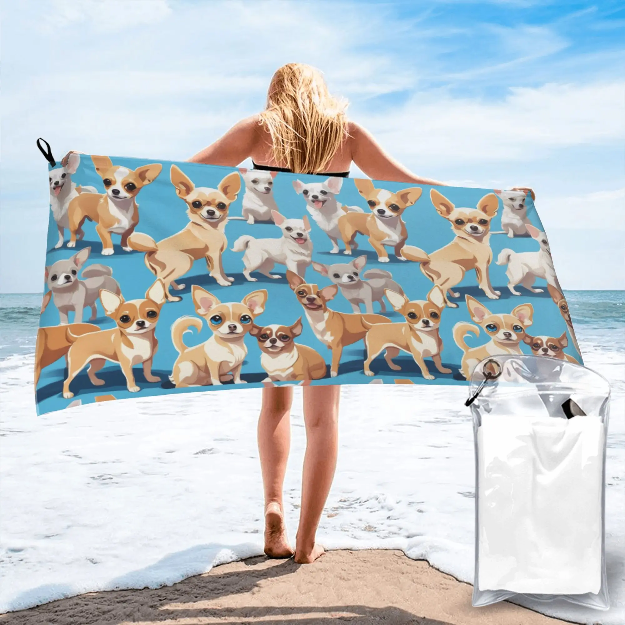 A pack of Chihuahuas, basic blue color Beach Towel Soft Microfiber Quick Dry Absorbent Quick Towels For Mountain Climbing