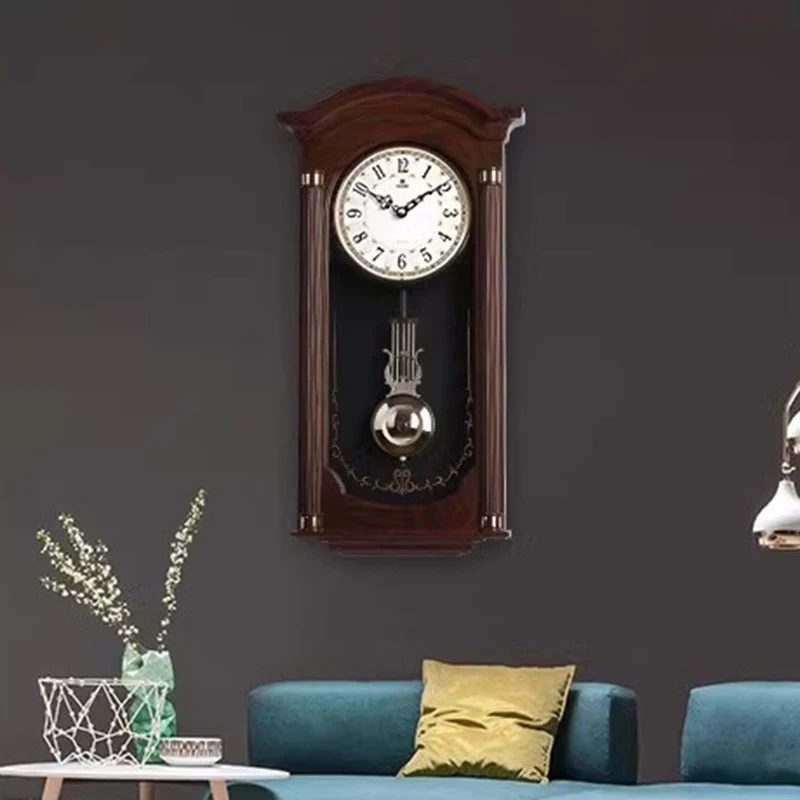 Retro Wall Clock Large Living Room Clocks Pendulum Mechanism Silent Luxury Watches Elegant Room Ornaments Decoration for Bedroom