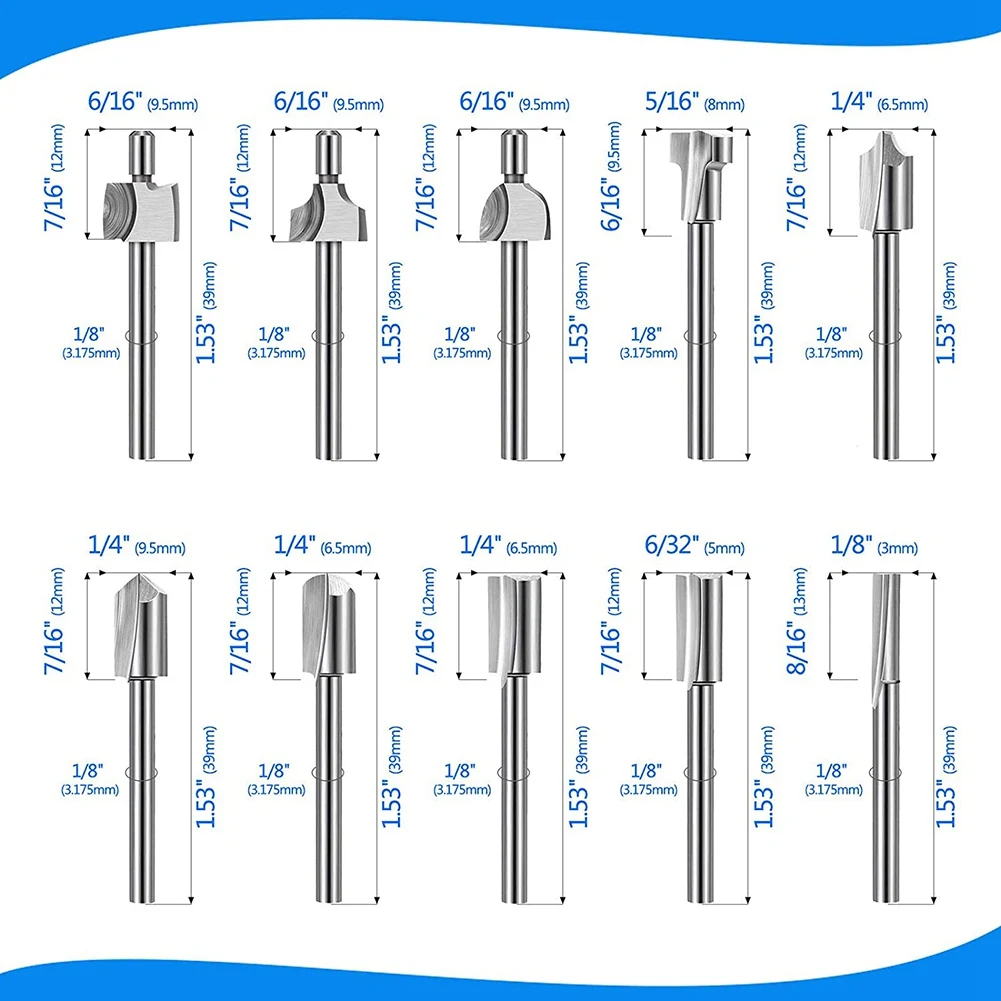 ABKM – mèches de gravure en carbure pour routeur HSS, 20 pièces, pour jeu de mèches de routeur Dremel, tige de 1/8 pouces (3mm) pour outils rotatifs Dremel Proxxon