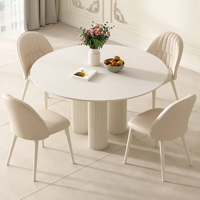 Cream style stone plate round table Modern white minimalist Internet celebrity table furniture
