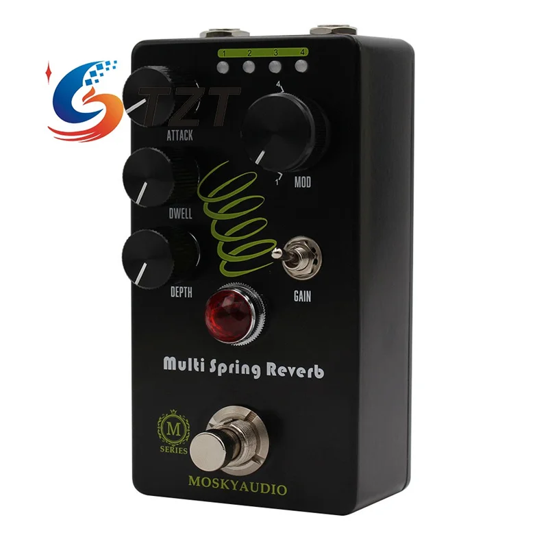 TZT MOSKYAudio Multi Spring Reverb Guitar Bass Effects Pedal Four Reverb Modulation Modes with True Bypass