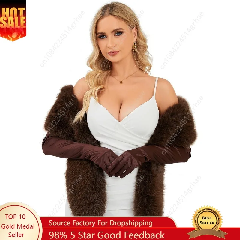 

Long Women's Faux Fur Collar Scarf Wrap Winter Neck Warmer Collar Ladies shawl and Long 1920s Tea Party Gloves