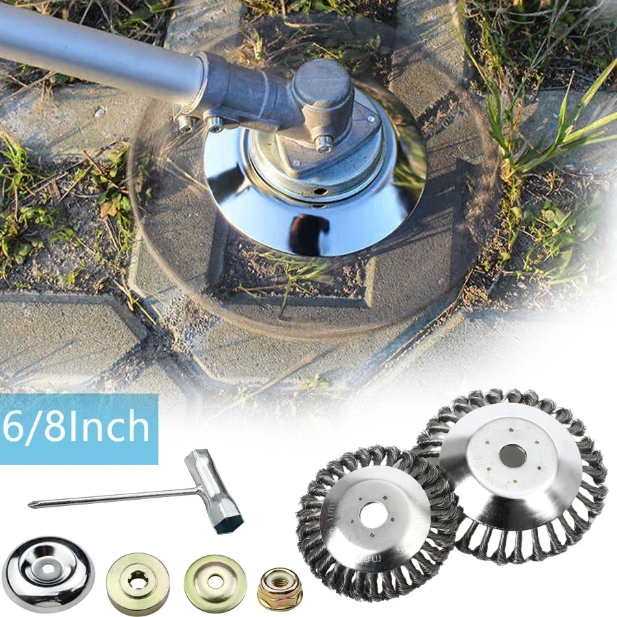 Upgrade 6 Zoll 8 Zoll Universal Unkraut Freischneider Kopf Stahldraht Rad Bürste Garten Trimmer Kopf für Garten Stein Risse – Detail 1