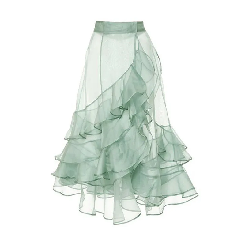 Chic Mint Green Tulle Skirt See Thru vestido de curto Custom Fashion Women Skirts Party Wear Ruffle Special Cutting