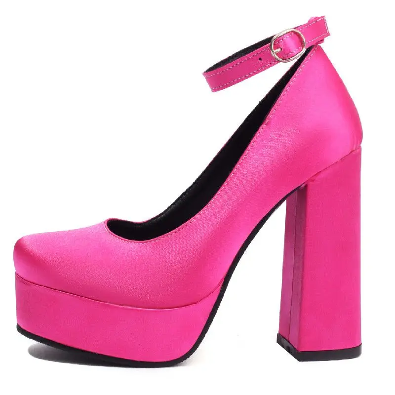 Sexy Women\'s High Heels Shoes 2024 Spring Round Toe Pumps Black Red Pink Heeled Satin Dance Party Wedding Shoe Female Large Size