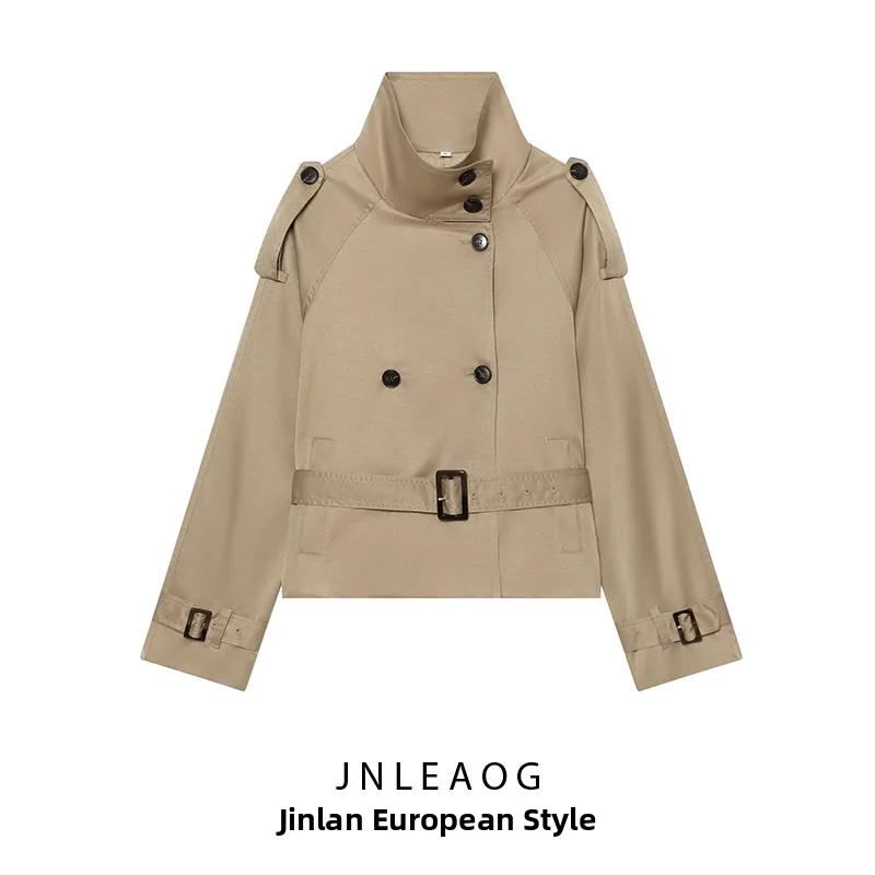 JNLEAOG Fashionable Short Coat Jacket Women's Autumn New Style Versatile Design with Belt Standard Fit European Style Polyester