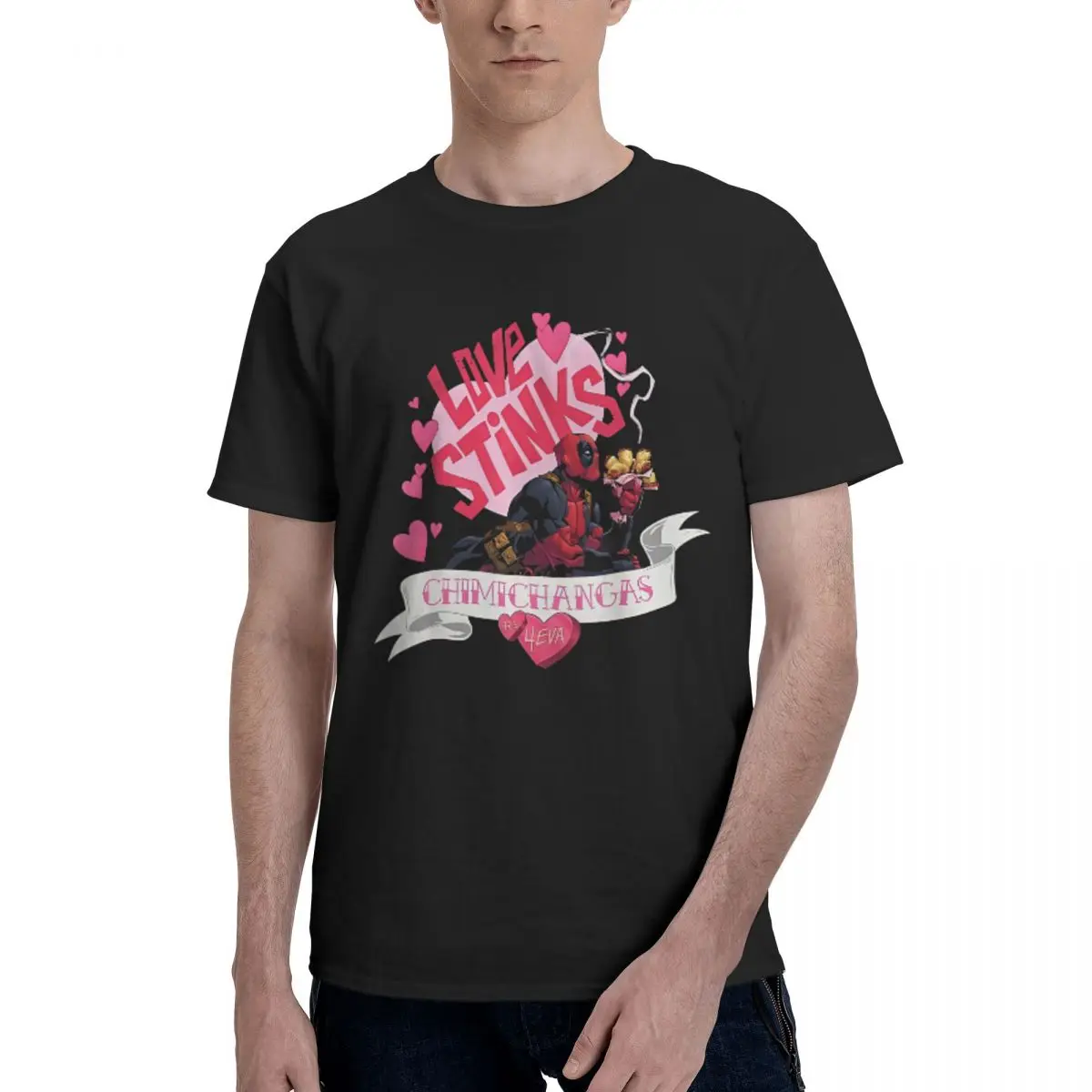 Marvel Valentine Deadpool Love Stinks Chimichangas Are T-Shirts Short Sleeves Summer Cotton Crewneck Plus Size 5XL Clothing