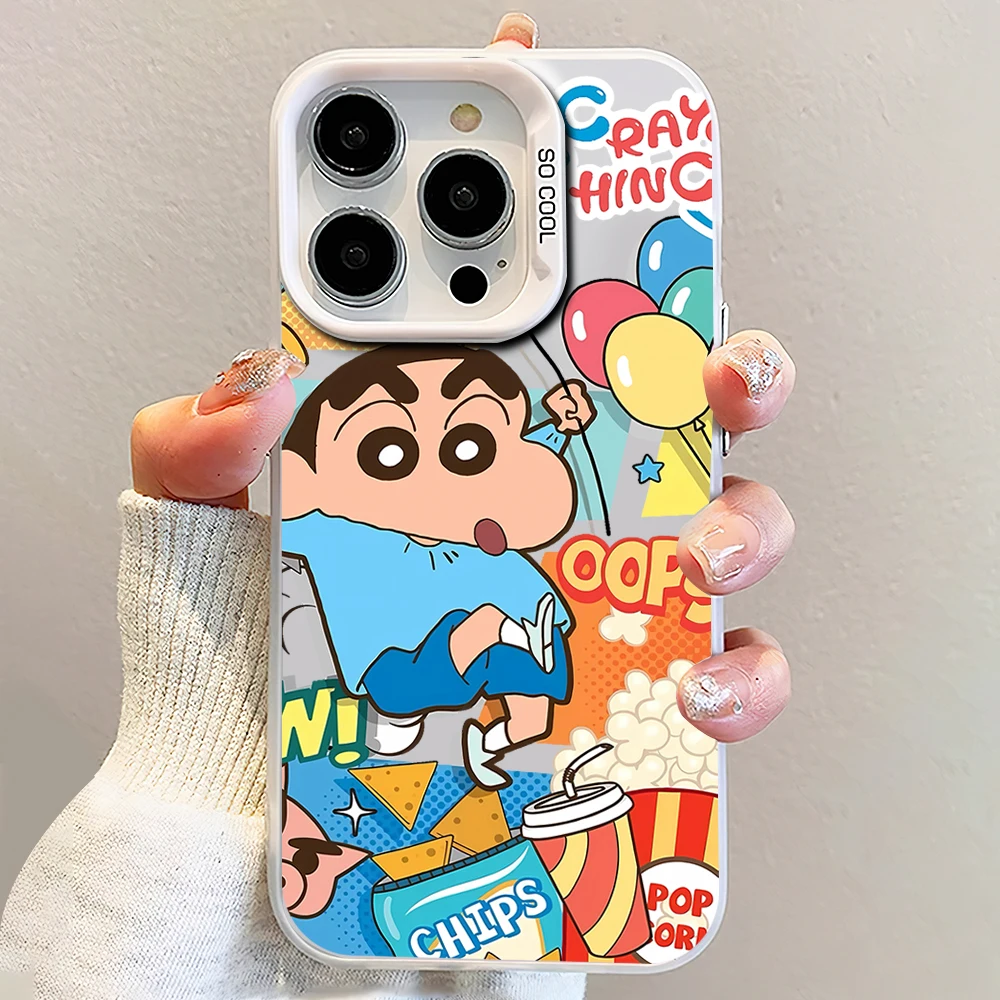 MINISO C-Crayon S-Shin-chan Laser Phone Case for iPhone 12 11 13 14 15 16 Max Pro Plus IMD Shockproof Silicone Coque