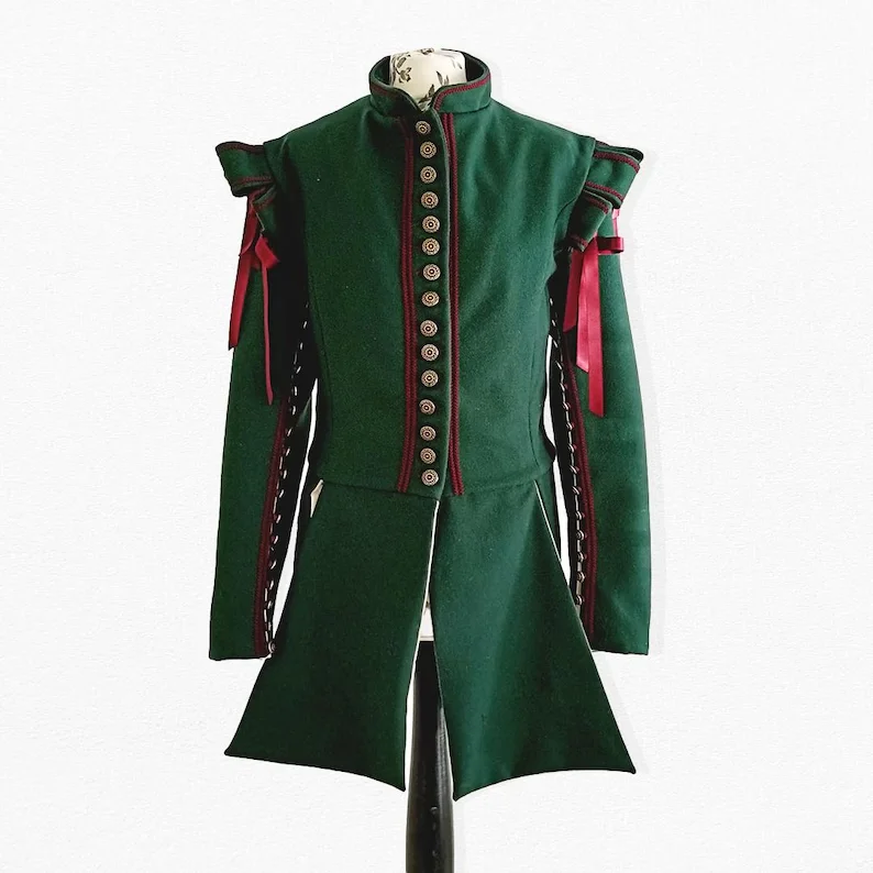 Historical Reenactment Tudor Jacket 16th Century Renaissance Green Jerkin Coat With Detachable Sleeves For Men