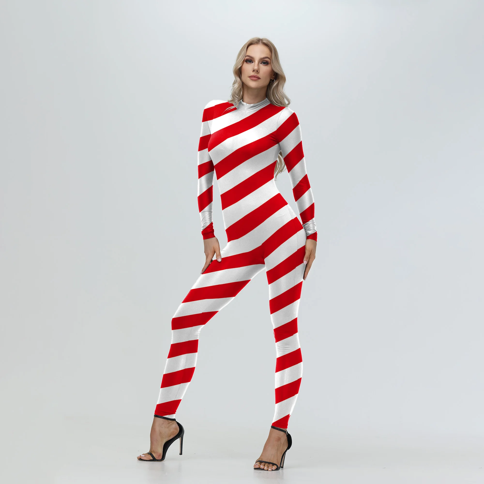 ZAWALAND Christmas Carnival Zentai Bodysuits Women Men Chroma Stripe Printed Festival Halloween Jumpsuits Cosplay Costume